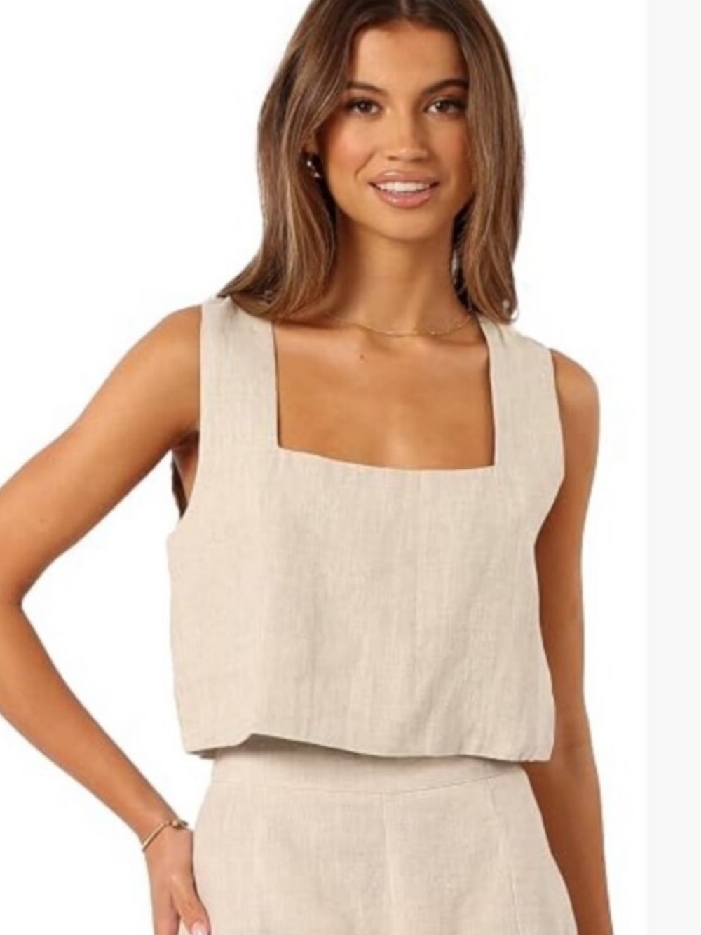 Posse Caleb Linen Crop Top in Beige
